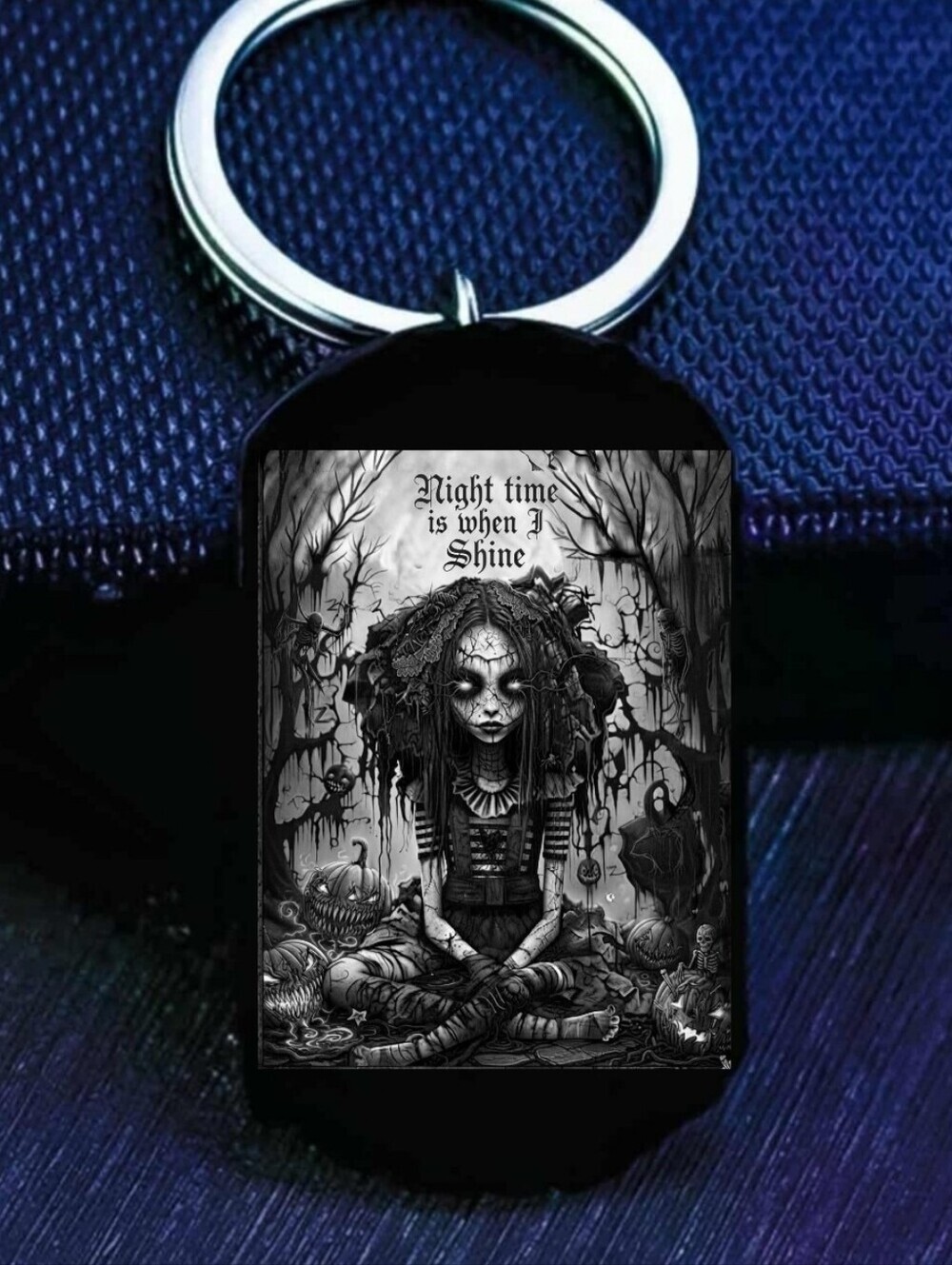 Night Time Ia Where I Shine Art Horror Gothic Super Cute Stainless Keychain